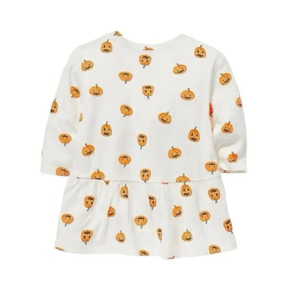 GAP Old Navy Infant Baby 3-6 Months Long-Sleeve Pumpkin Printed Drop-Waist Dress